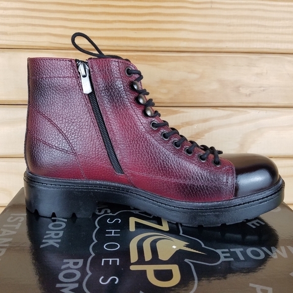 Men\'s 100% Genuine Leather Ankle Boots 8 US Burgundy Paul Branco Side Zip main image 4